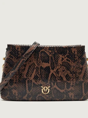 Pinko Skórzana torebka na ramię Triplet Mini Python brązowy