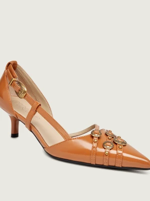 Pinko Skórzane czółenka Gloria 16 | z dodatkiem skóry camel