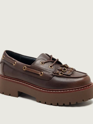 Pinko Skórzane loafersy Margaret 01 brązowy