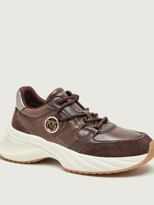 Pinko Skórzane sneakersy Ariel | zamsz brązowy