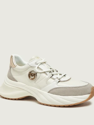 Pinko Skórzane sneakersy Ariel | zamsz ecru