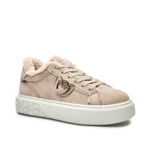 Pinko Skórzane sneakersy YOKO 01 | shearling