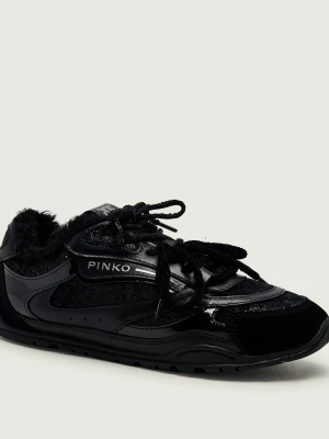 Pinko Skórzane sneakersy Yulia 01 | shearling czarny