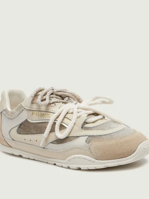 Pinko Skórzane sneakersy Yulia 01 | zamsz beżowy