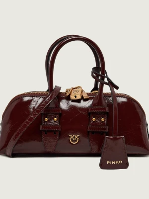 Pinko Skórzany kuferek Bowling Bag Horizontal brązowy