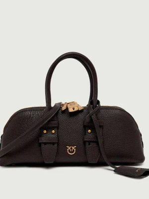 Pinko Skórzany kuferek Bowling Bag Horizontal brązowy