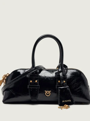 Pinko Skórzany kuferek Bowling Bag Horizontal czarny