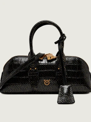 Pinko Skórzany kuferek Bowling Bag Horizontal czarny