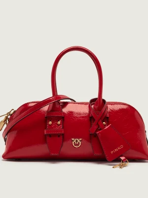 Pinko Skórzany kuferek Bowling Bag Horizontal czerwony