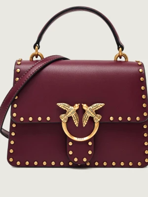 Pinko Skórzany kuferek Top Handle Mini Light Studs bordowy