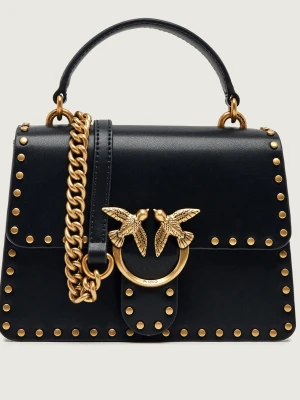 Pinko Skórzany kuferek Top Handle Mini Light Studs czarny