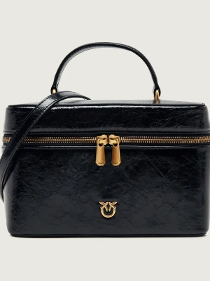 Pinko Skórzany kuferek Vanity Case Classic New Shiny czarny