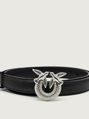 Pinko Skórzany pasek H2 STRASS BUCKLE czarny