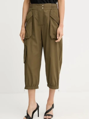 Pinko spodnie bawełniane damskie kolor zielony proste high waist 104704 A2ER