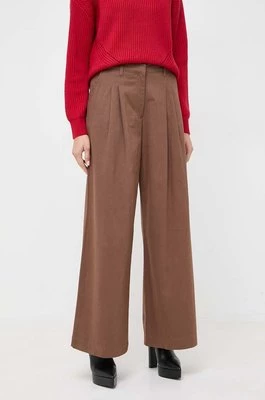 Pinko spodnie bawełniane kolor brązowy szerokie high waist