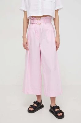 Pinko spodnie bawełniane kolor różowy fason culottes high waist 103006.A1N3
