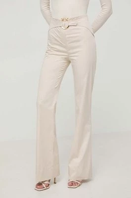 Pinko spodnie damskie kolor beżowy dzwony high waist 102263.A1L2