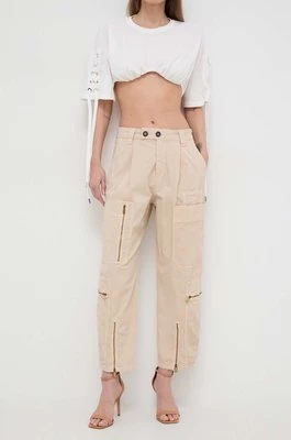 Pinko spodnie damskie kolor beżowy fason cargo high waist
