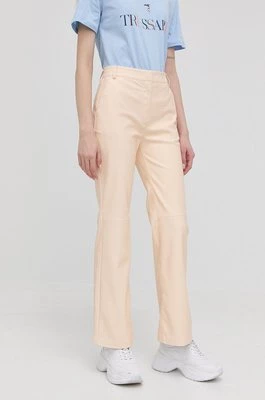 Pinko spodnie damskie kolor beżowy proste high waist