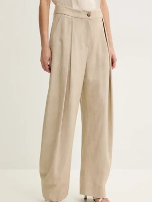 Pinko spodnie damskie kolor beżowy szerokie high waist 104781 A2EJ