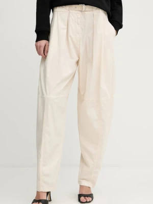 Pinko spodnie damskie kolor beżowy szerokie high waist 105139 A2L8