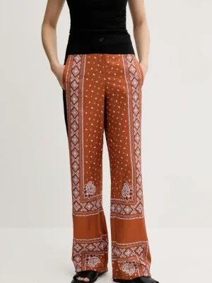 Pinko spodnie damskie kolor brązowy proste high waist 104663 A2CK