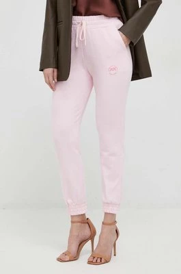 Pinko spodnie dresowe bawełniane kolor różowy z nadrukiem