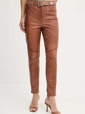 Zdjęcie produktu Pinko spodnie skórzane damskie kolor brązowy proste high waist 103896 A2I1