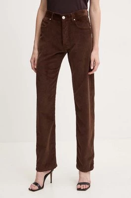 Pinko spodnie sztruksowe kolor brązowy proste high waist 103882 A20R