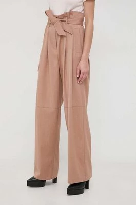 Pinko spodnie wełniane kolor beżowy szerokie high waist 102203.A1B3