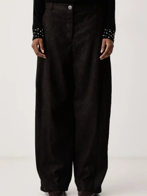 Pinko spodnie wide leg damskie z imitacji skóry brązowy