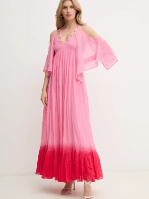 Pinko sukienka bawełniana kolor różowy maxi rozkloszowana 104950 A2G4