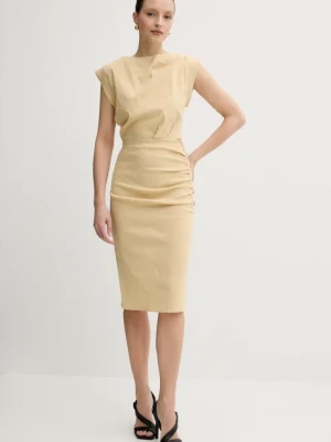 Pinko sukienka lniana kolor beżowy mini dopasowana 104955 A0IM