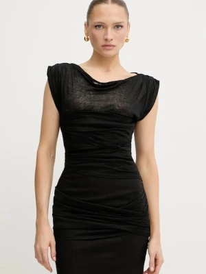 Pinko sukienka lniana kolor czarny mini dopasowana 104872 A2GF