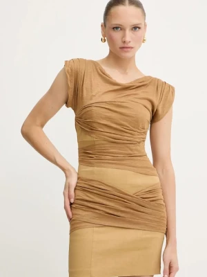 Pinko sukienka lniana kolor zielony mini dopasowana 104872 A2GF