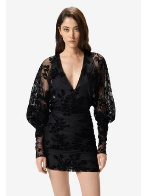 PINKO Sukienka Roulette dress tulle stampa flock Czarny Slim Fit