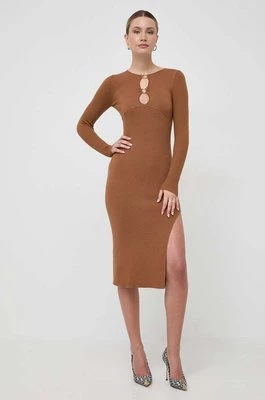 Pinko sukienka wełniana kolor brązowy midi dopasowana 101845.A15S