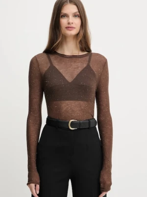 Pinko sweter lniany damski kolor brązowy lekki 105398 A2PM