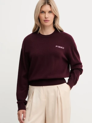 Pinko sweter wełniany damski kolor bordowy 105561 A2SI