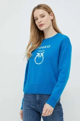 Pinko sweter wełniany damski kolor niebieski 100414.Y7Z4