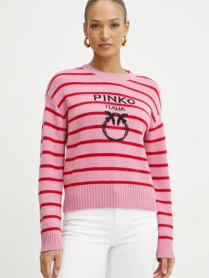 Pinko sweter wełniany damski kolor różowy 104679 A2EV