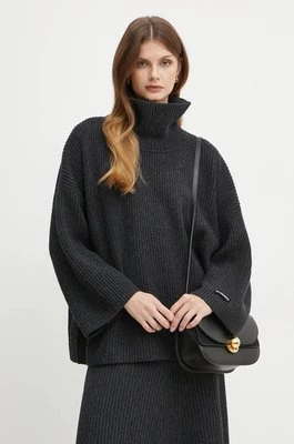 Pinko sweter wełniany damski kolor szary ciepły z golfem 104391 A27B