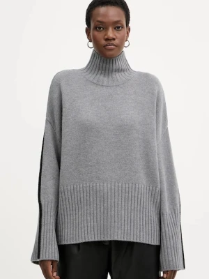Pinko sweter wełniany damski kolor szary lekki z golfem 105396 A2PL