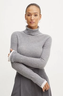 Pinko sweter wełniany damski kolor szary z golfem 104344 A278