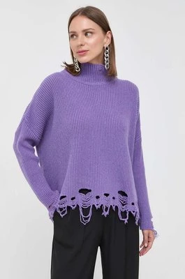 Pinko sweter wełniany kolor fioletowy z golfem 101787.A15H