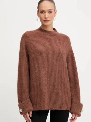 Pinko sweter z domieszką wełny damski kolor brązowy z półgolfem 105563 A2S5