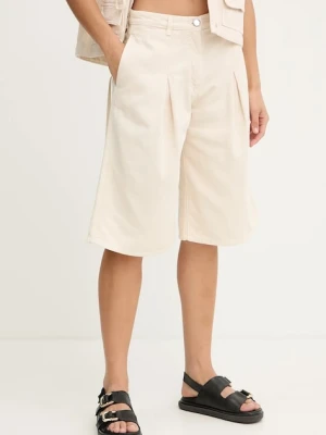 Pinko szorty bawełniane damskie kolor beżowy gładkie high waist 105245 A2M8