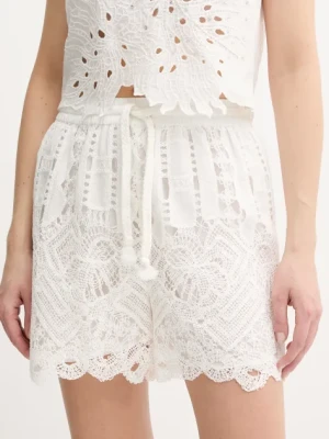 Pinko szorty damskie kolor biały wzorzyste high waist 104856 A2G9