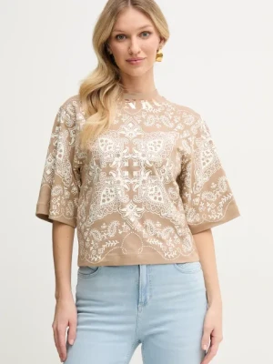 Pinko t-shirt bawełniany damski kolor beżowy 104604 A2CY