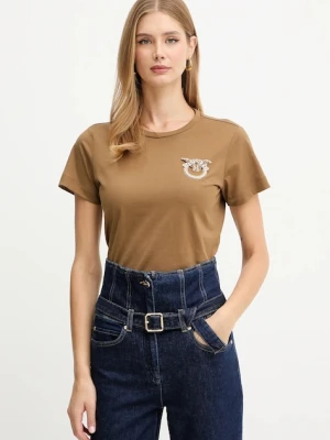 Pinko t-shirt bawełniany damski kolor brązowy 103320 A2RN